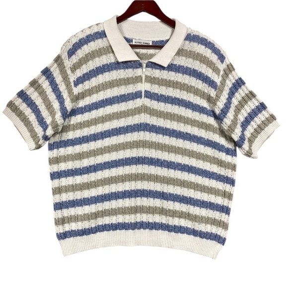 Vintage Alfred Dunner Knit Quarter Zip Polo Womens Size 2X Striped Loose Knit - Picture 1 of 8